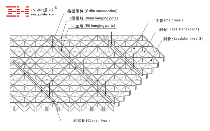 三角形鋁格柵吊頂安裝節(jié)點(diǎn)圖